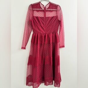 Long sleeved raspberry red lace dress